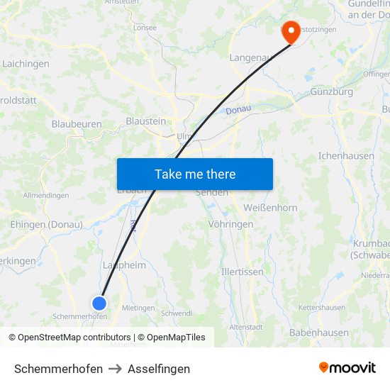 Schemmerhofen to Asselfingen map