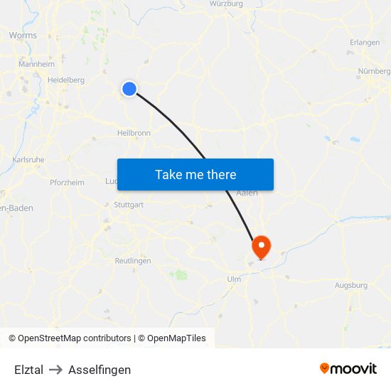 Elztal to Asselfingen map