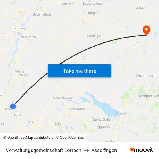 Verwaltungsgemeinschaft Lörrach to Asselfingen map