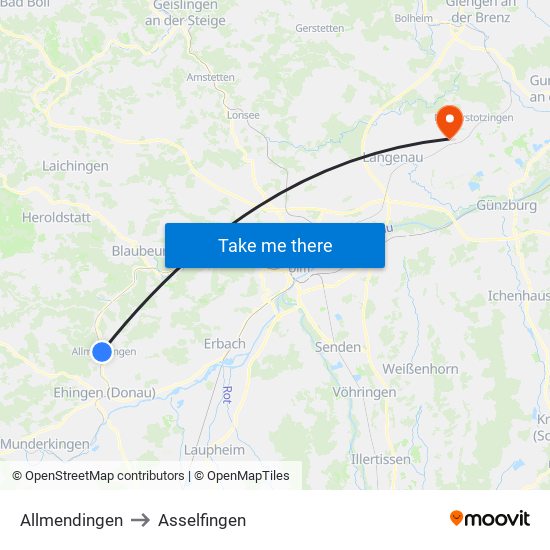 Allmendingen to Asselfingen map