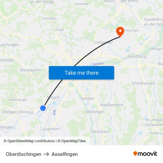 Oberdischingen to Asselfingen map