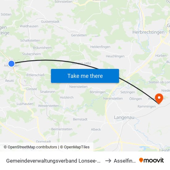 Gemeindeverwaltungsverband Lonsee-Amstetten to Asselfingen map