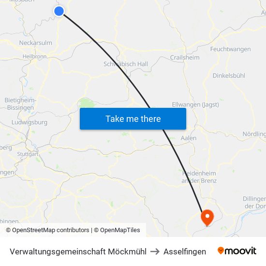 Verwaltungsgemeinschaft Möckmühl to Asselfingen map