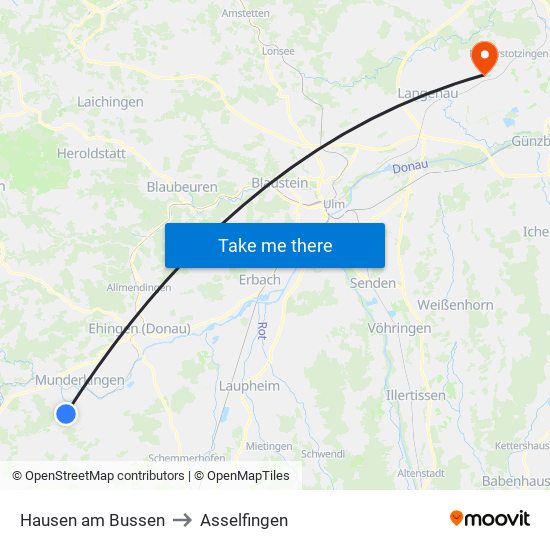 Hausen am Bussen to Asselfingen map