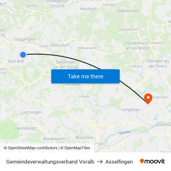 Gemeindeverwaltungsverband Voralb to Asselfingen map