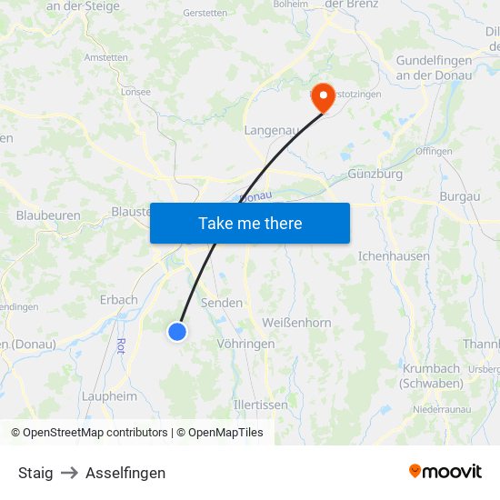 Staig to Asselfingen map