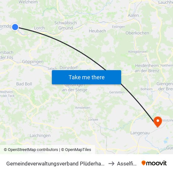 Gemeindeverwaltungsverband Plüderhausen-Urbach to Asselfingen map