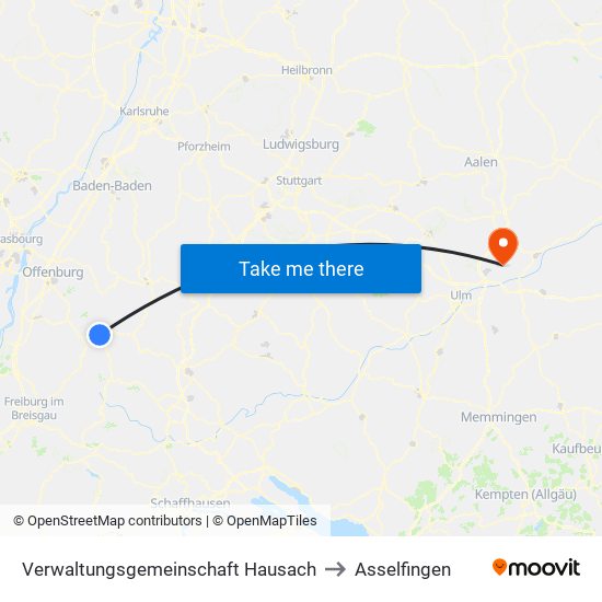 Verwaltungsgemeinschaft Hausach to Asselfingen map