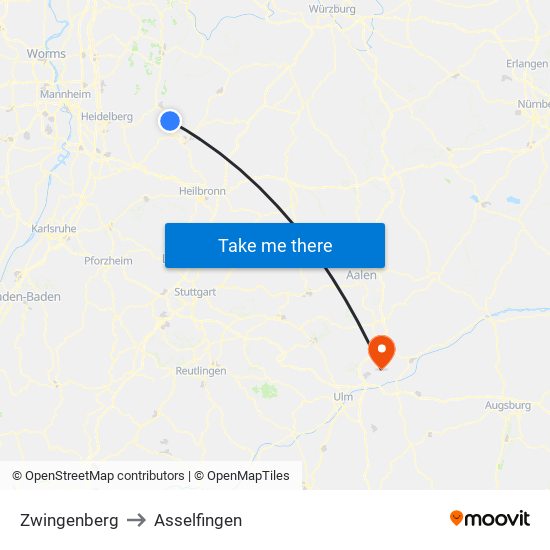 Zwingenberg to Asselfingen map