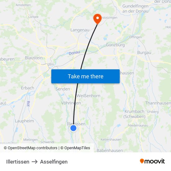 Illertissen to Asselfingen map