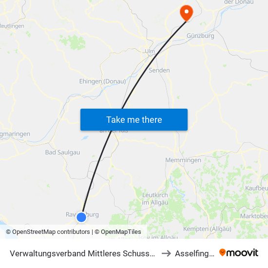 Verwaltungsverband Mittleres Schussental to Asselfingen map