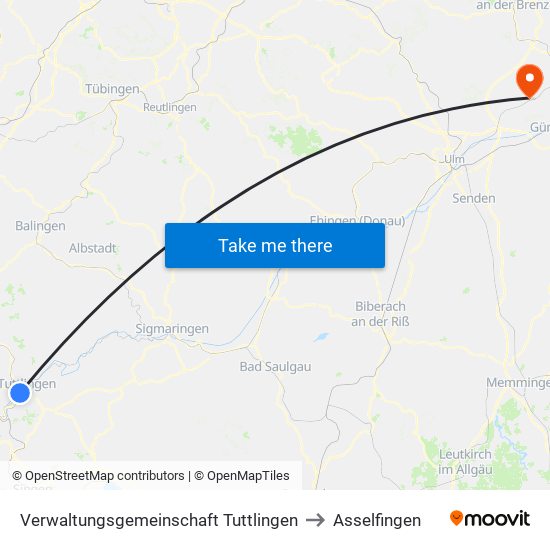 Verwaltungsgemeinschaft Tuttlingen to Asselfingen map
