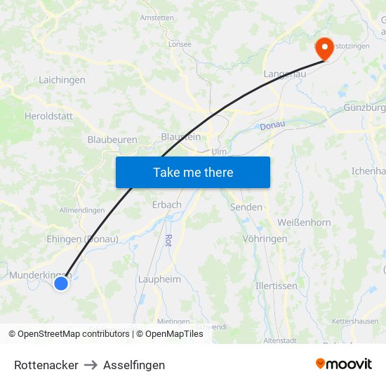 Rottenacker to Asselfingen map