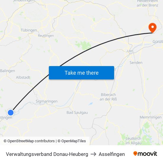 Verwaltungsverband Donau-Heuberg to Asselfingen map