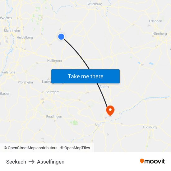 Seckach to Asselfingen map