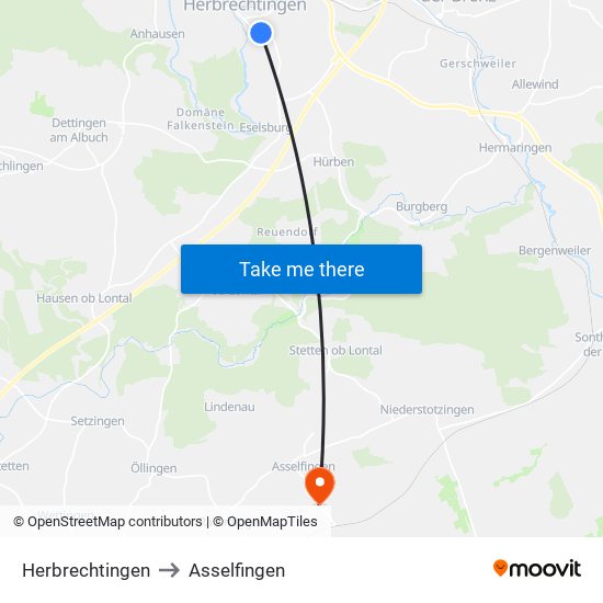 Herbrechtingen to Asselfingen map