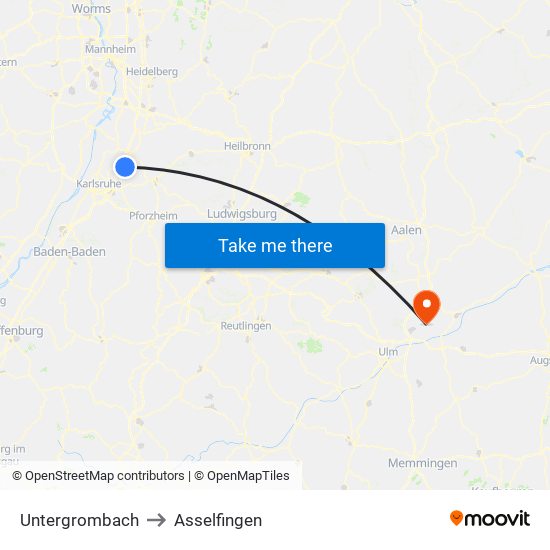 Untergrombach to Asselfingen map