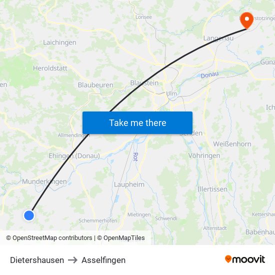 Dietershausen to Asselfingen map