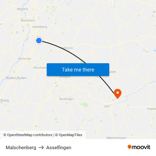 Malschenberg to Asselfingen map