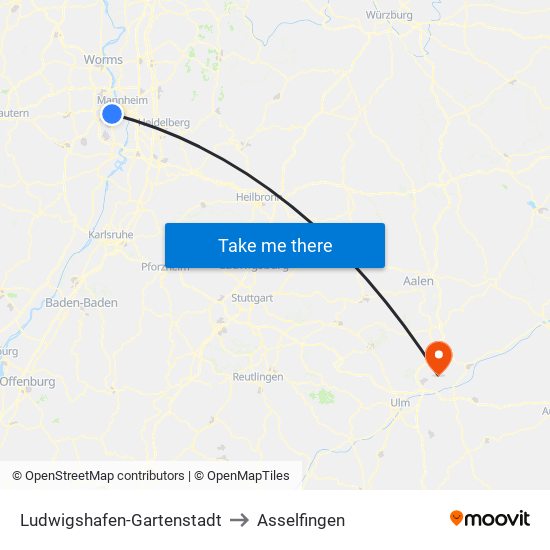 Ludwigshafen-Gartenstadt to Asselfingen map