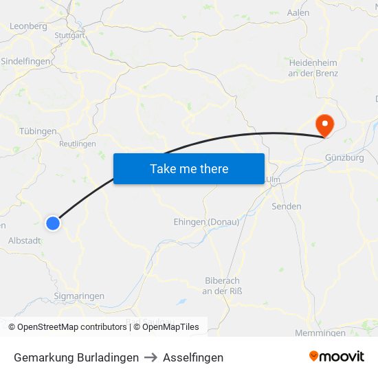 Gemarkung Burladingen to Asselfingen map