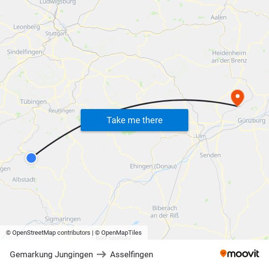Gemarkung Jungingen to Asselfingen map