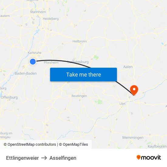 Ettlingenweier to Asselfingen map