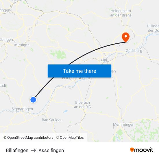 Billafingen to Asselfingen map