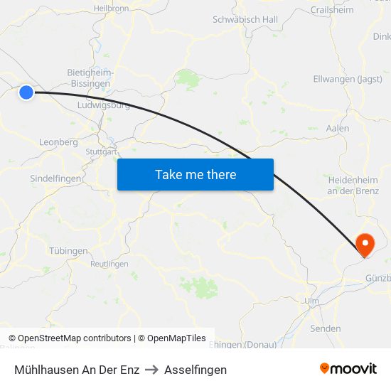 Mühlhausen An Der Enz to Asselfingen map