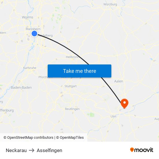 Neckarau to Asselfingen map