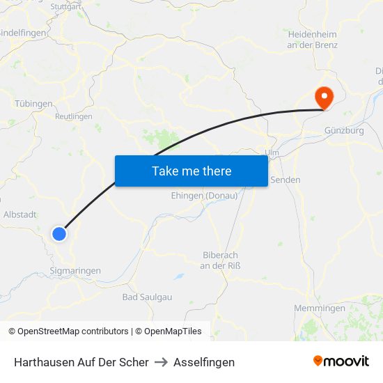 Harthausen Auf Der Scher to Asselfingen map