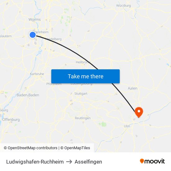 Ludwigshafen-Ruchheim to Asselfingen map