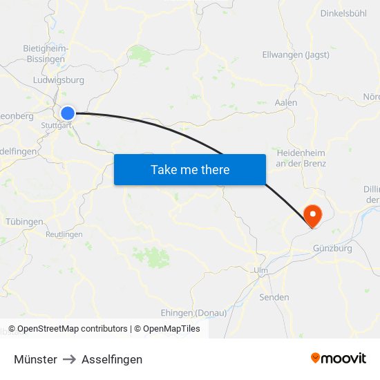 Münster to Asselfingen map