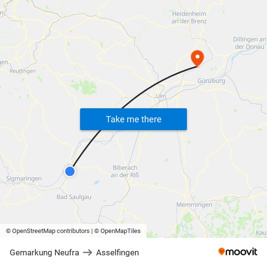 Gemarkung Neufra to Asselfingen map