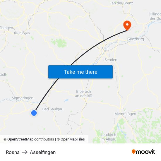 Rosna to Asselfingen map