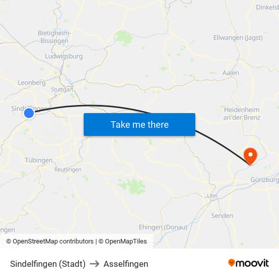 Sindelfingen (Stadt) to Asselfingen map