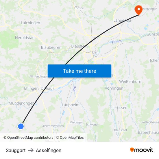 Sauggart to Asselfingen map