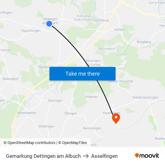 Gemarkung Dettingen am Albuch to Asselfingen map