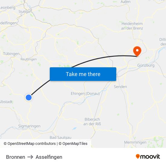 Bronnen to Asselfingen map