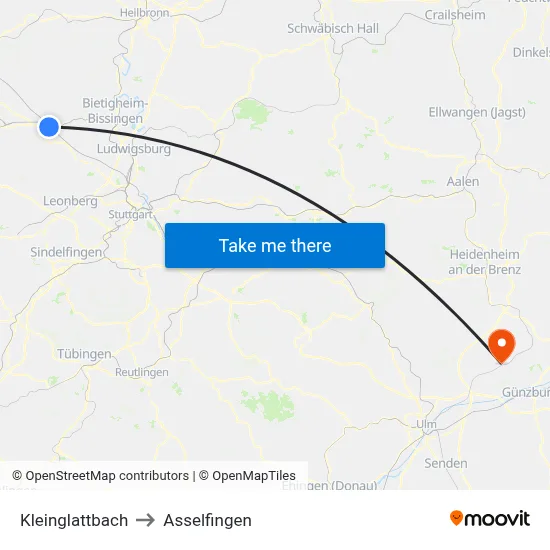 Kleinglattbach to Asselfingen map