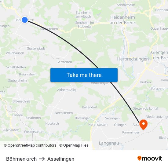 Böhmenkirch to Asselfingen map