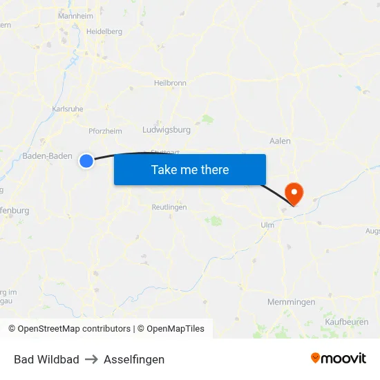 Bad Wildbad to Asselfingen map