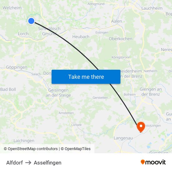 Alfdorf to Asselfingen map
