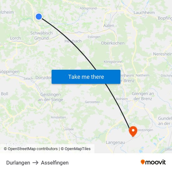 Durlangen to Asselfingen map