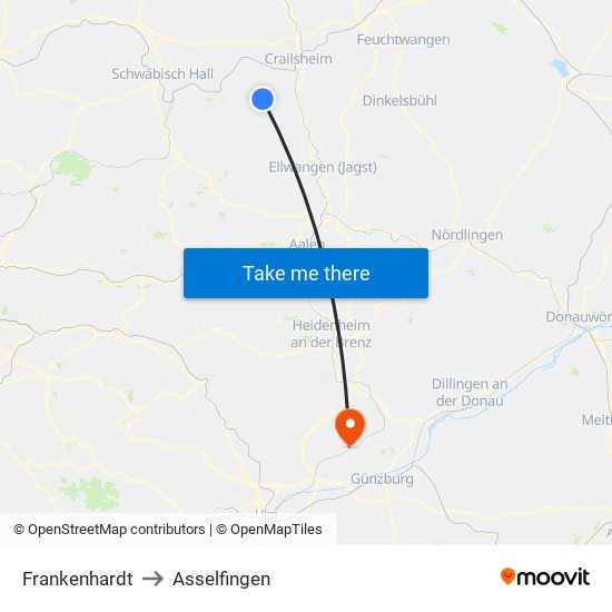 Frankenhardt to Asselfingen map