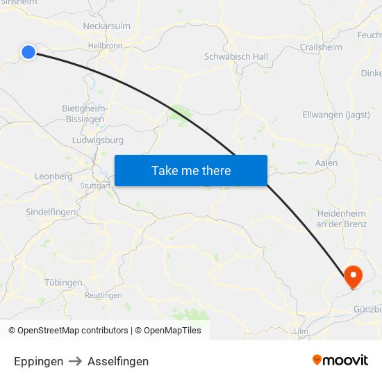 Eppingen to Asselfingen map