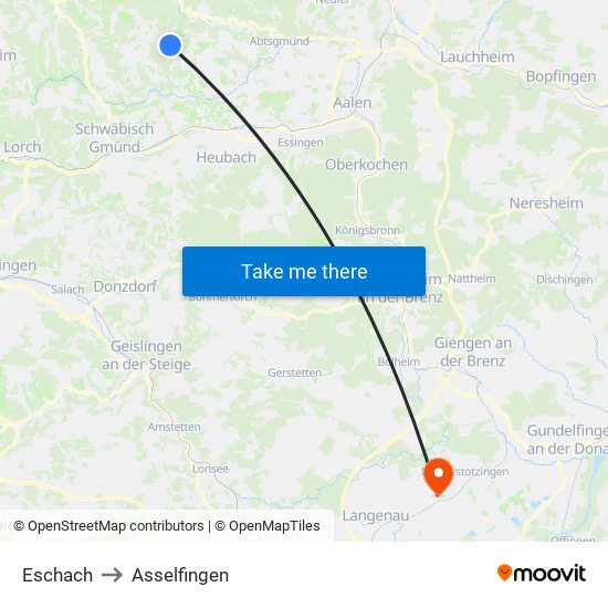 Eschach to Asselfingen map