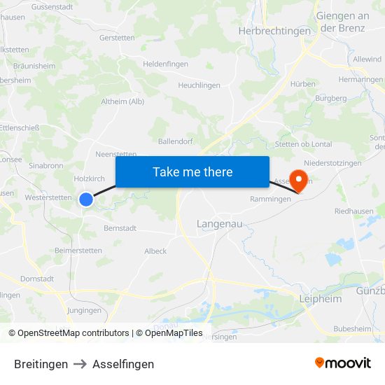 Breitingen to Asselfingen map