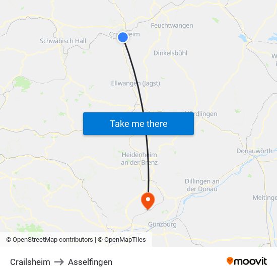 Crailsheim to Asselfingen map