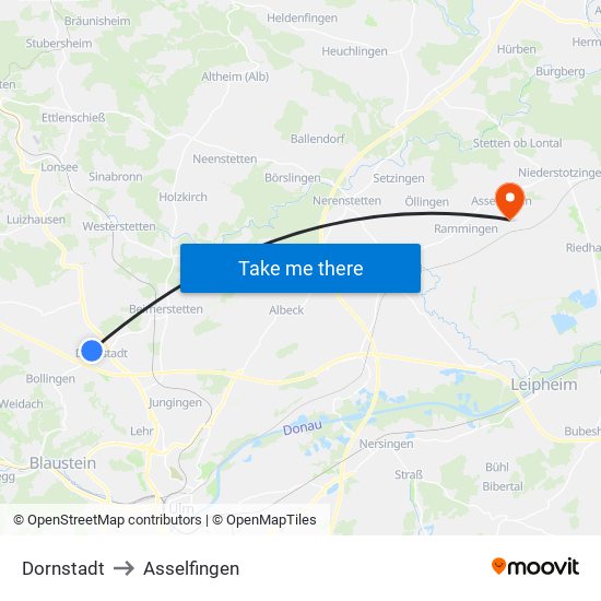 Dornstadt to Asselfingen map